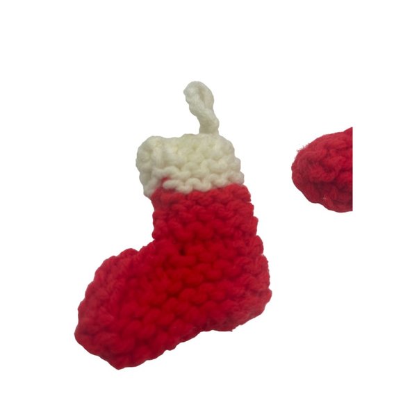 Set of 4 Handmade Crocheted Ornaments 2 Ice Skates 2 Stockings - Picture 2 of 5